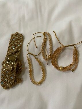 Gold-Tone Beaded Adjustable Bracelet Set